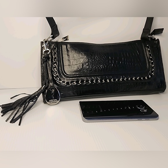 Fortuna Valentino Genuine Croc Embossed Leather Shoulder Bag Purse w/Chain NWOT - Picture 3 of 13